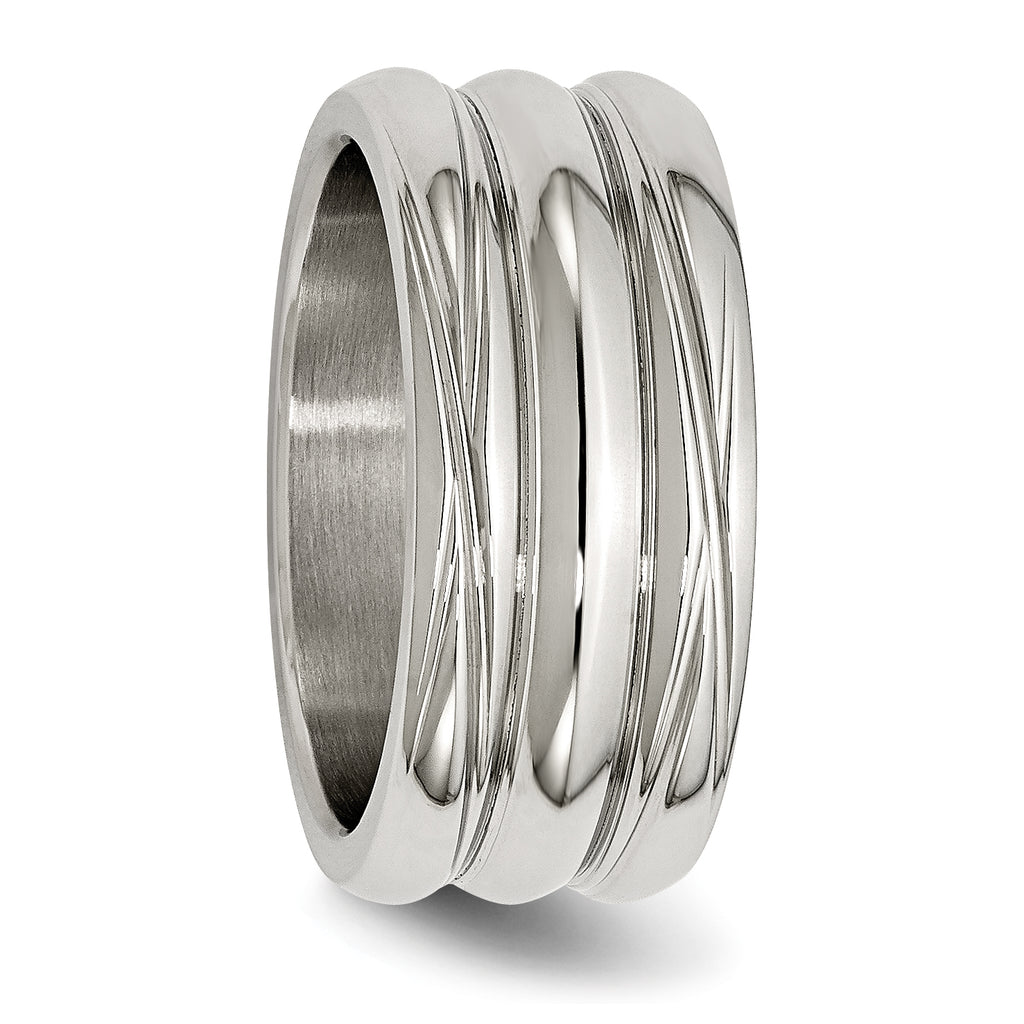 Grooved Band Ring in Stainless Steel, 10mm