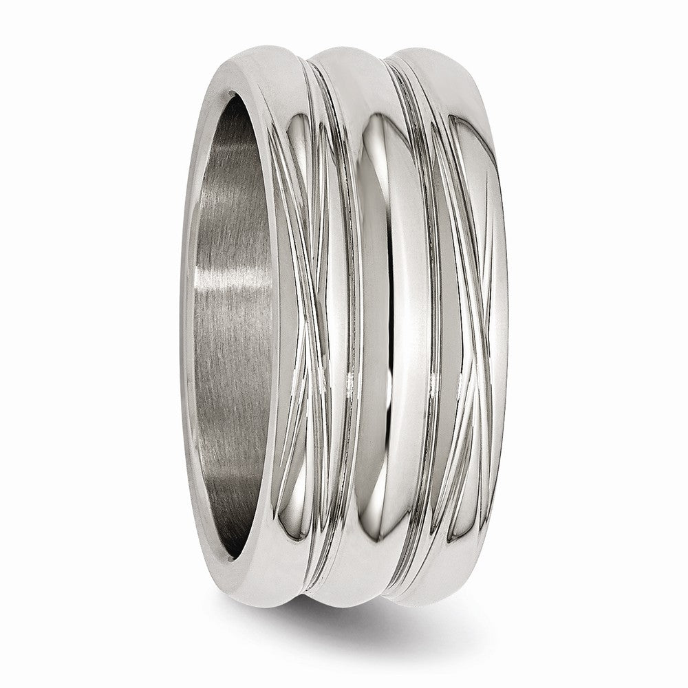 Sophia Jewelers Stainless Steel Fashion Ring with Polished Grooved Design
