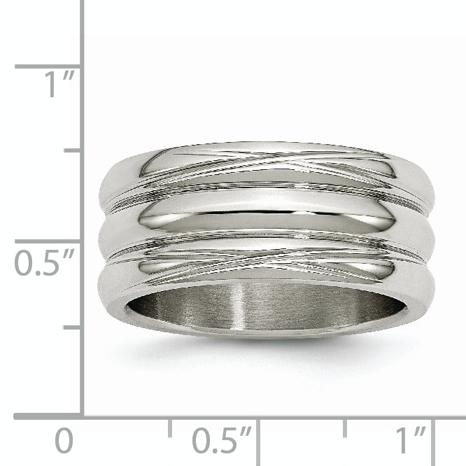 Grooved Band Ring in Stainless Steel, 10mm