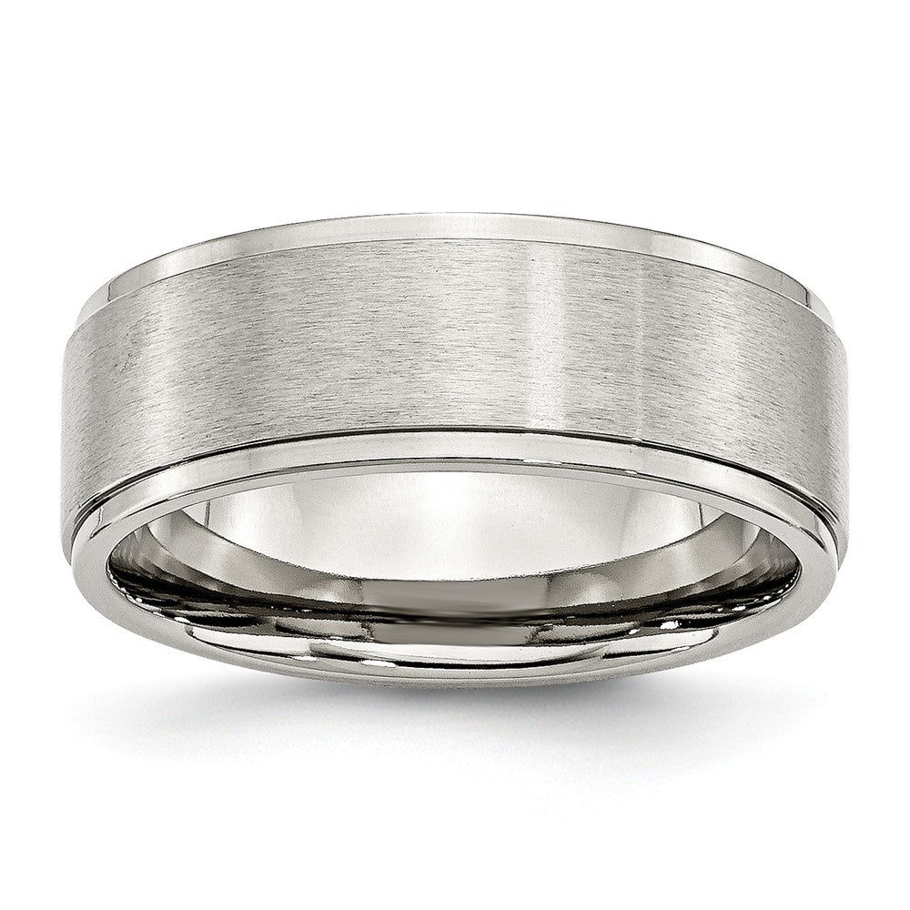 Ridged Edge Comfort-Fit Wedding Band in Stainless Steel, 8mm
