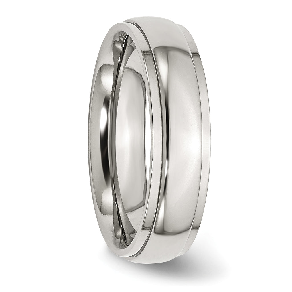 Ridged Edge Comfort-Fit Wedding Band in Stainless Steel, 6mm