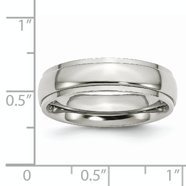 Ridged Edge Comfort-Fit Wedding Band in Stainless Steel, 6mm