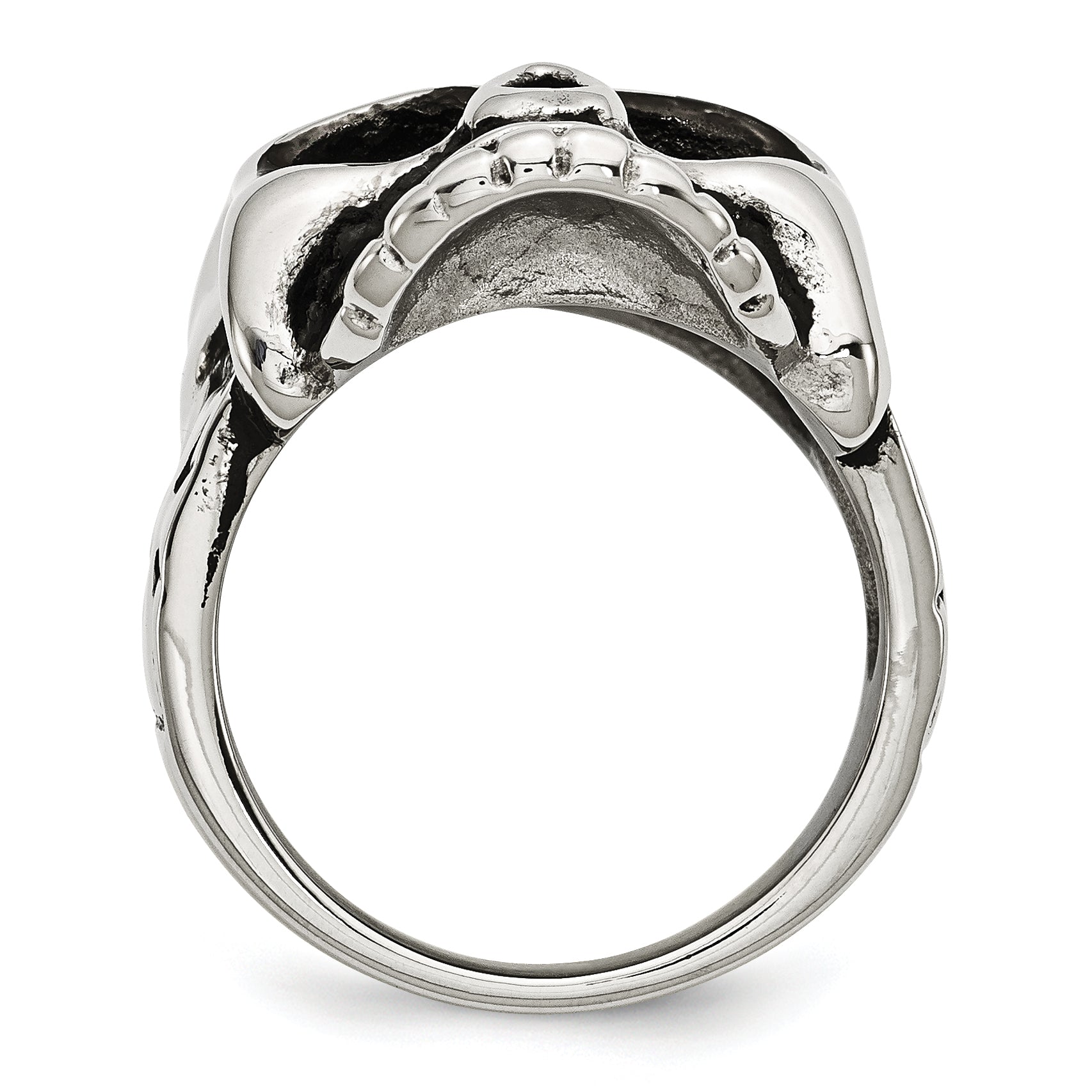 Stainless Steel Antiqued and Polished Skull Ring Secondary image