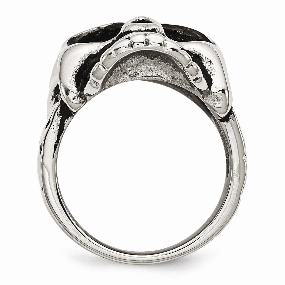 Stainless Steel Skull Ring with Polished Antique Finish