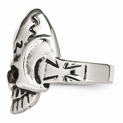 Stainless Steel Skull Ring with Polished Antique Finish - 9