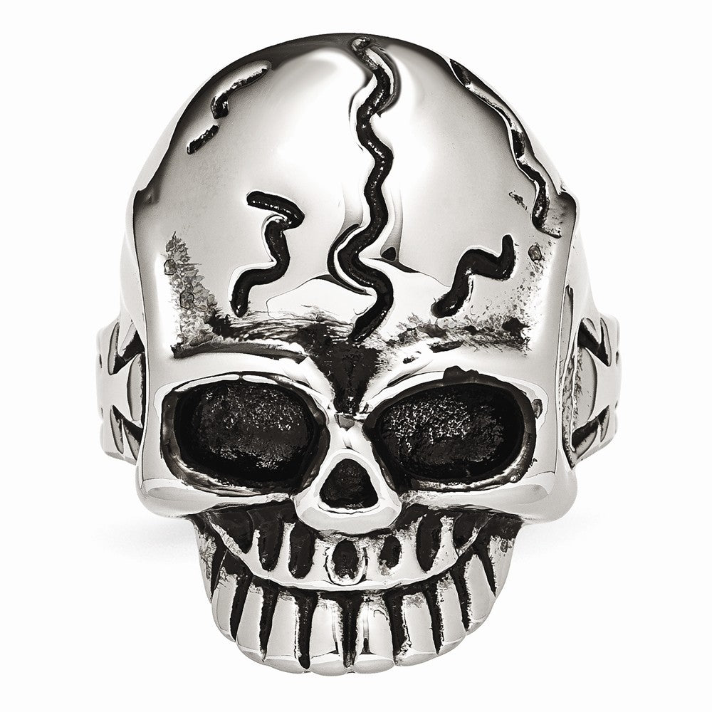 Stainless Steel Skull Ring with Polished Antique Finish