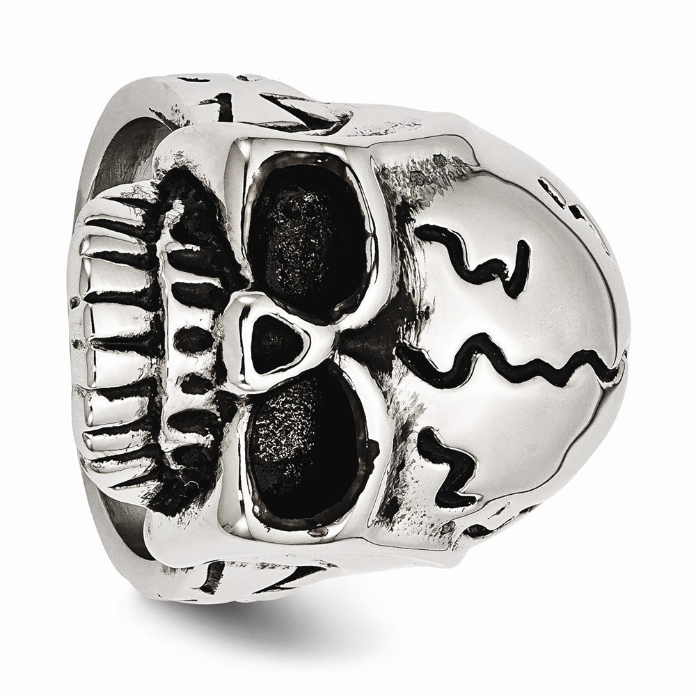 Stainless Steel Skull Ring with Polished Antique Finish