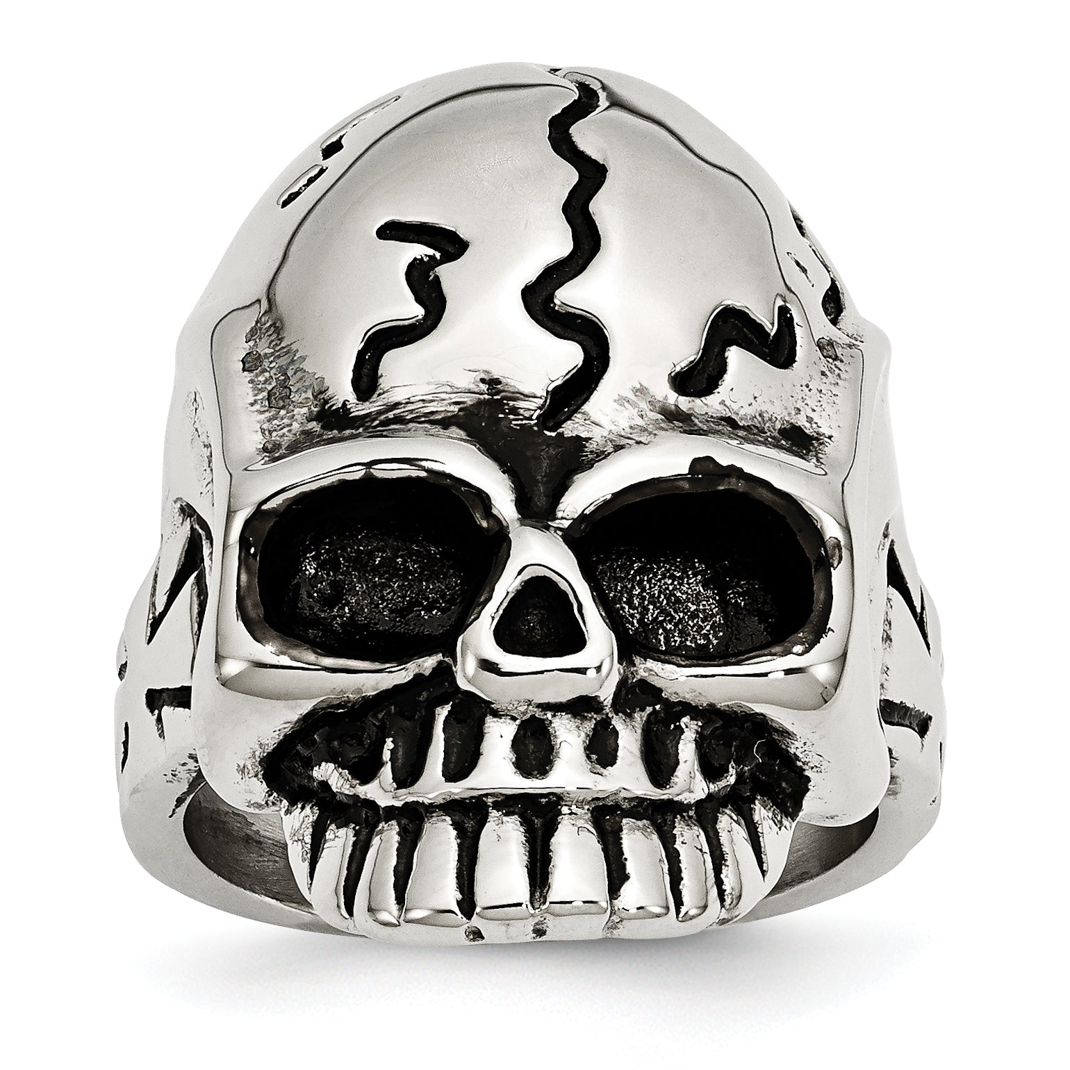 Stainless Steel Antiqued and Polished Skull Ring Main image