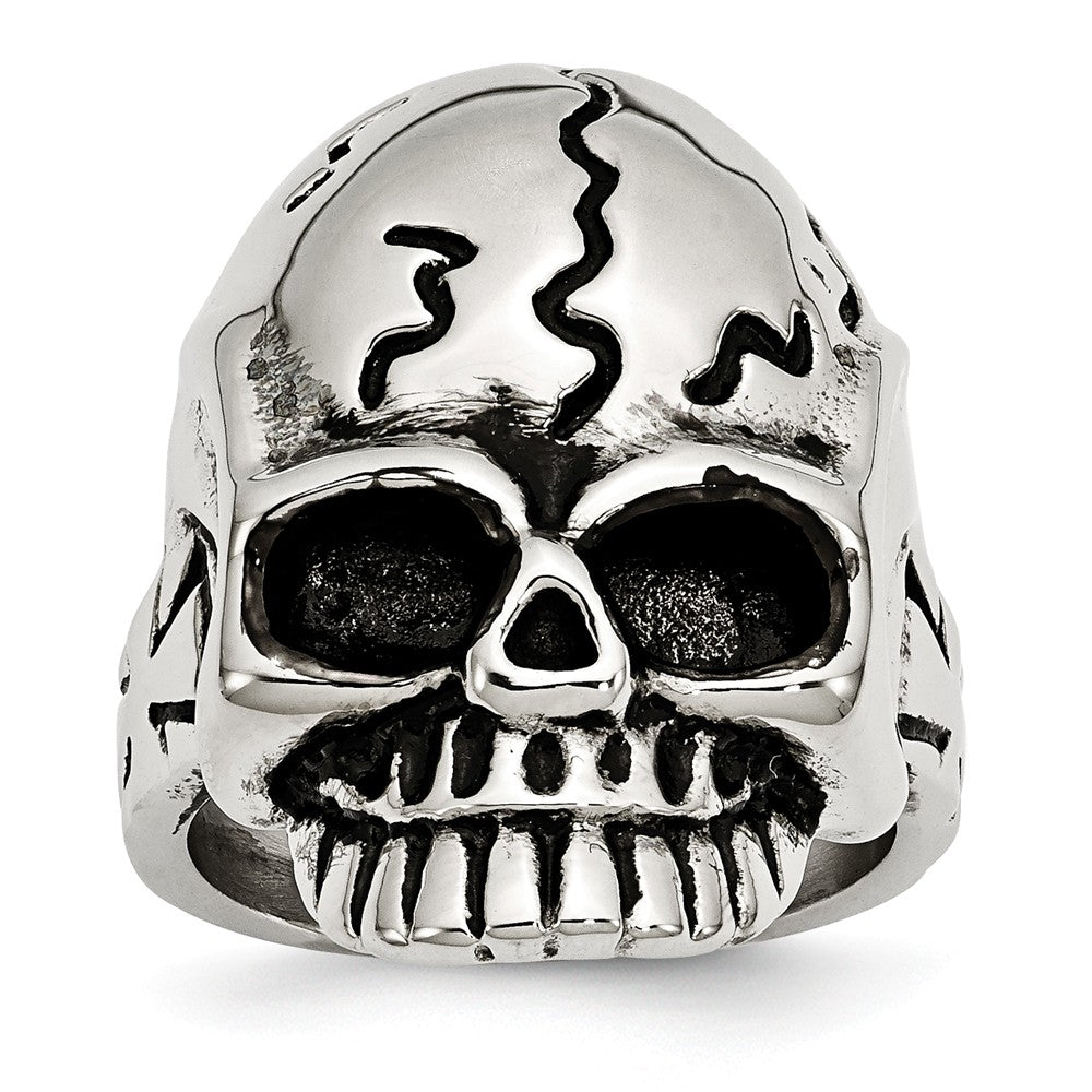 Stainless Steel Skull Ring with Polished Antique Finish Main image