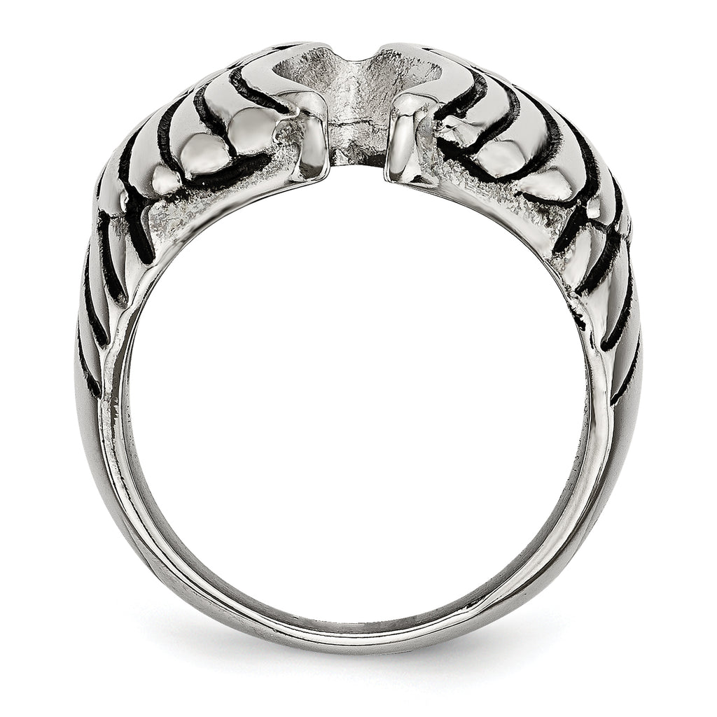 Polished & Antiqued Wings Ring in Stainless Steel