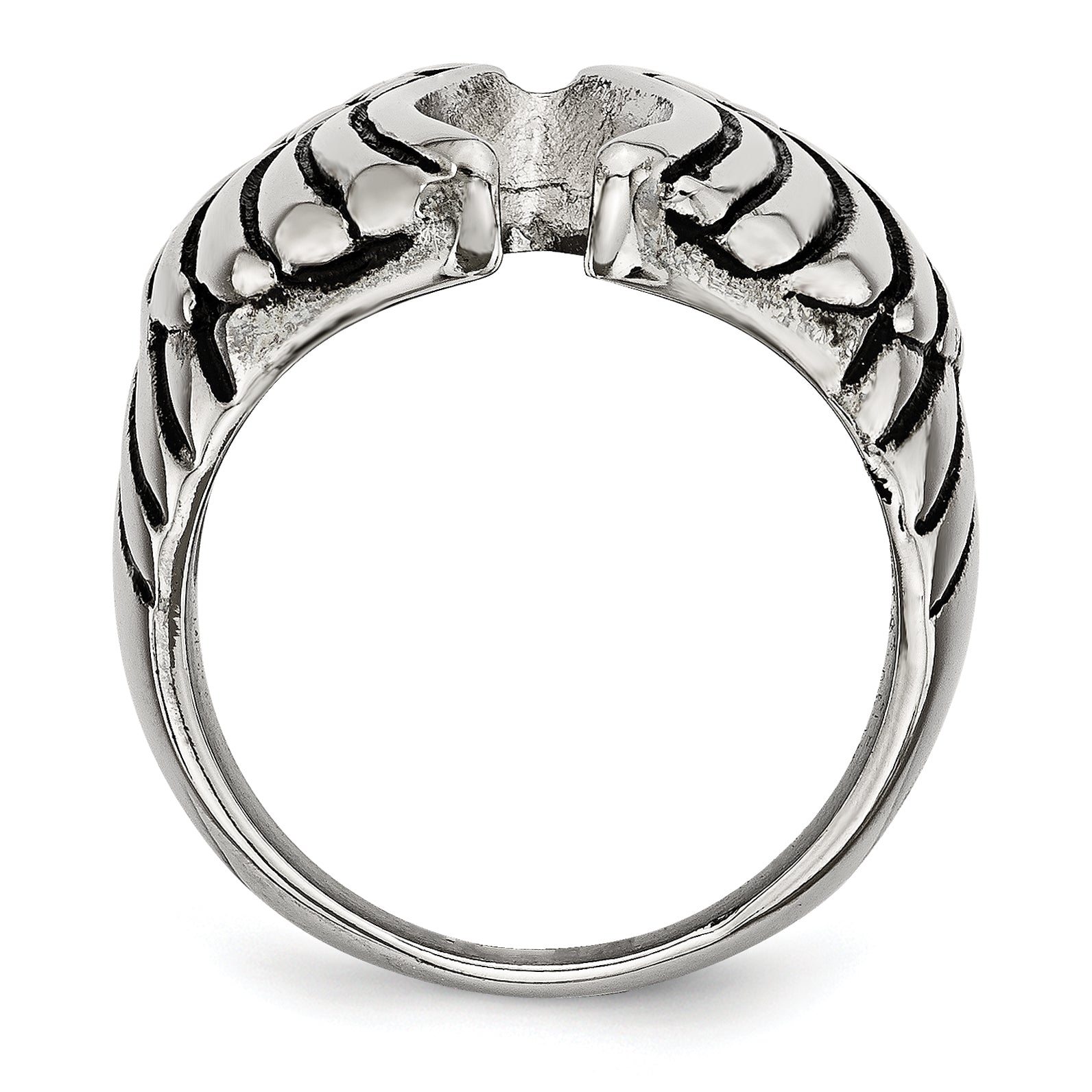 Polished & Antiqued Wings Ring in Stainless Steel