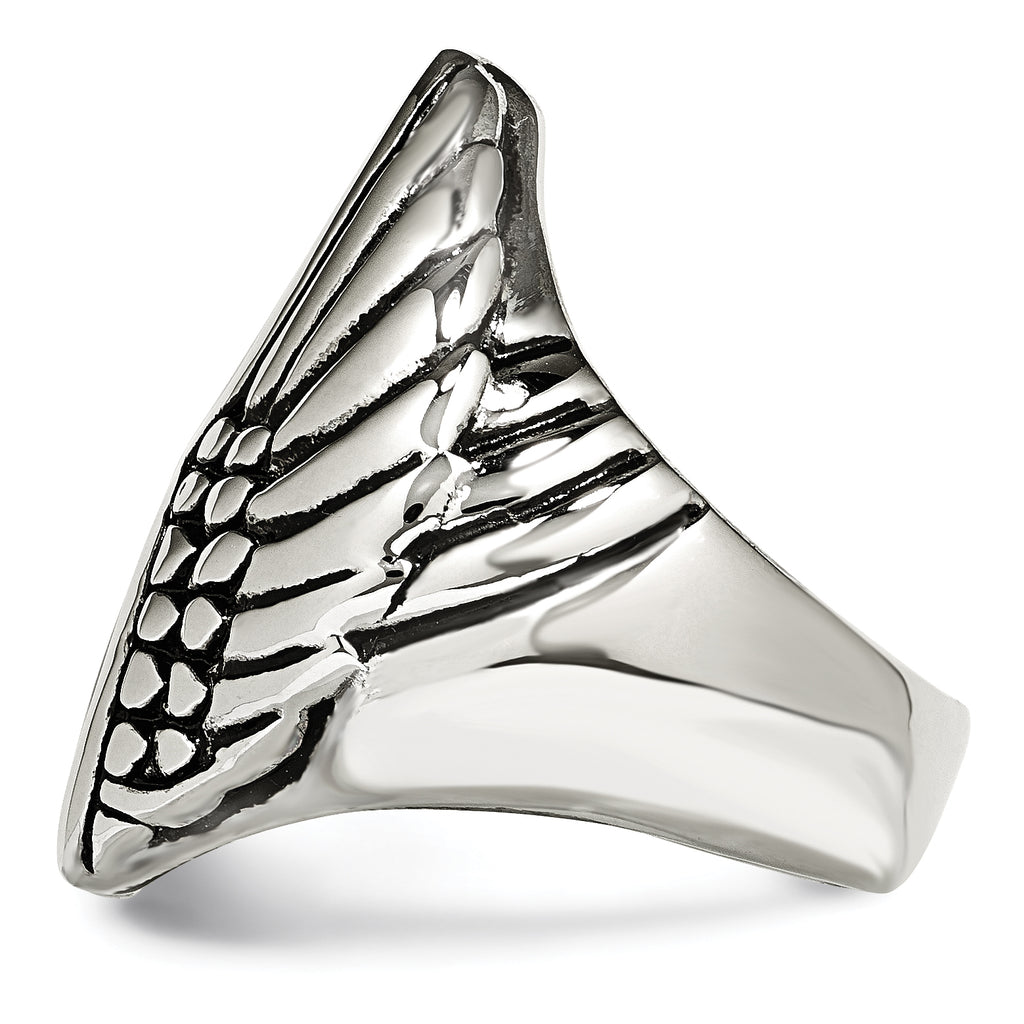 Polished & Antiqued Wings Ring in Stainless Steel