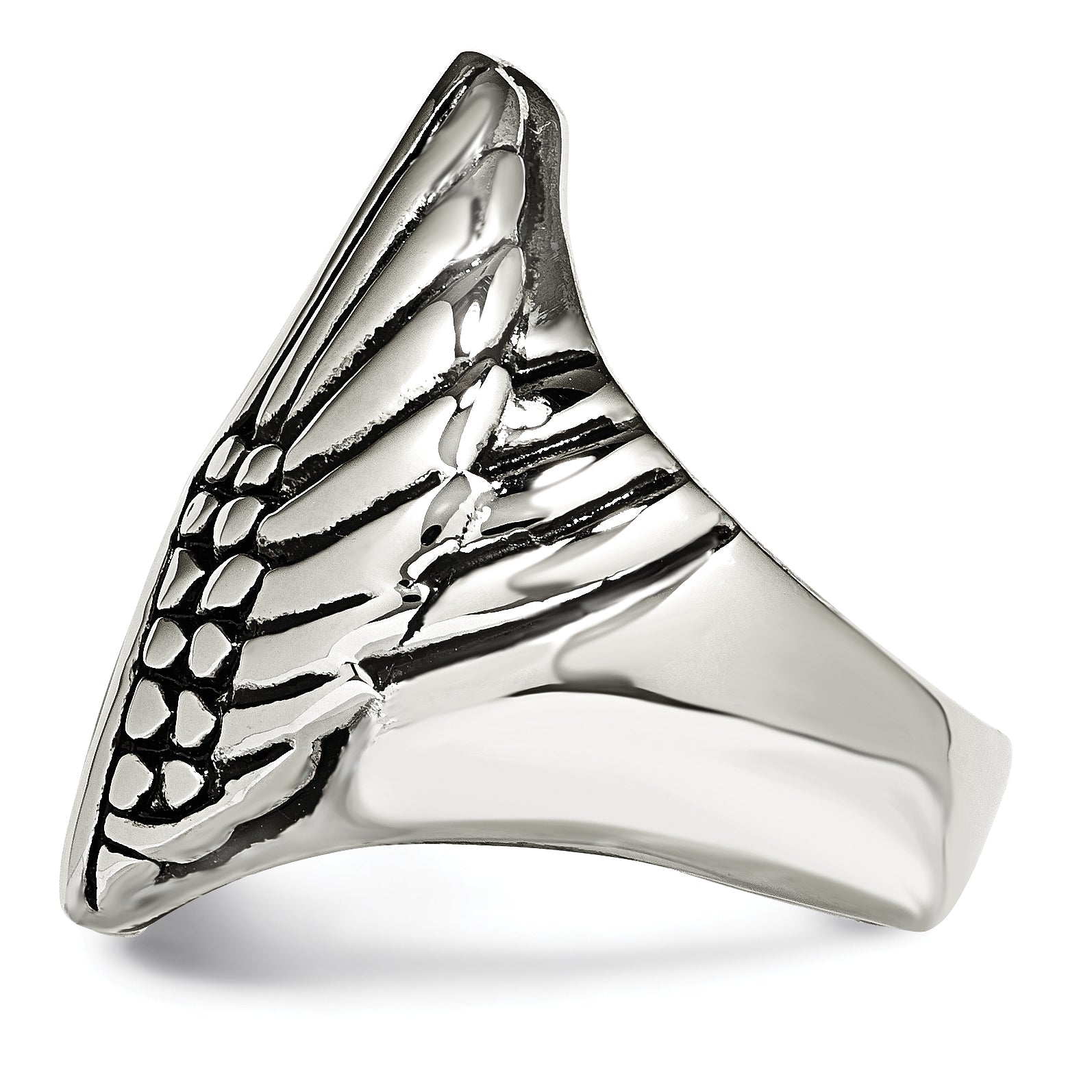 Polished & Antiqued Wings Ring in Stainless Steel
