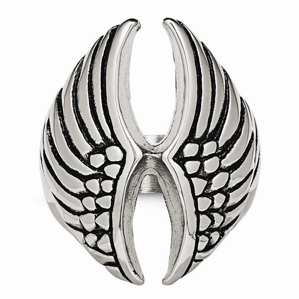 Stainless Steel Wings Ring with Polished Antiqued Finish Unisex