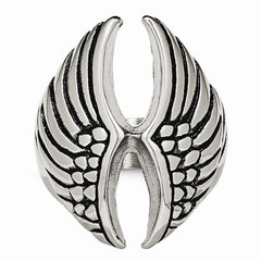 Stainless Steel Wings Ring with Polished Antiqued Finish Unisex