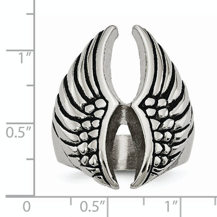 Polished & Antiqued Wings Ring in Stainless Steel