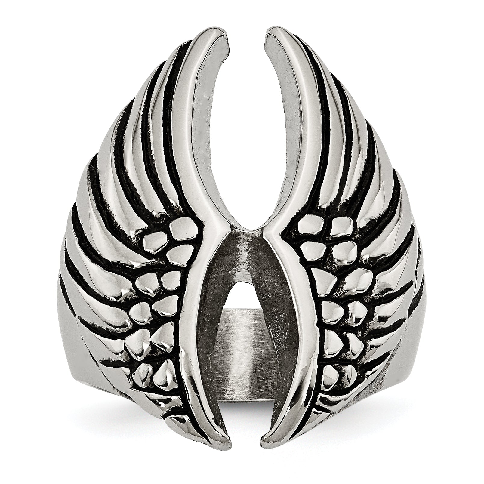 Stainless Steel Polished and Antiqued Wings Ring Main image