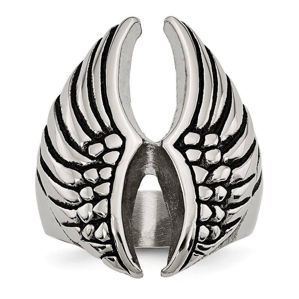 Stainless Steel Wings Ring with Polished Antiqued Finish Unisex