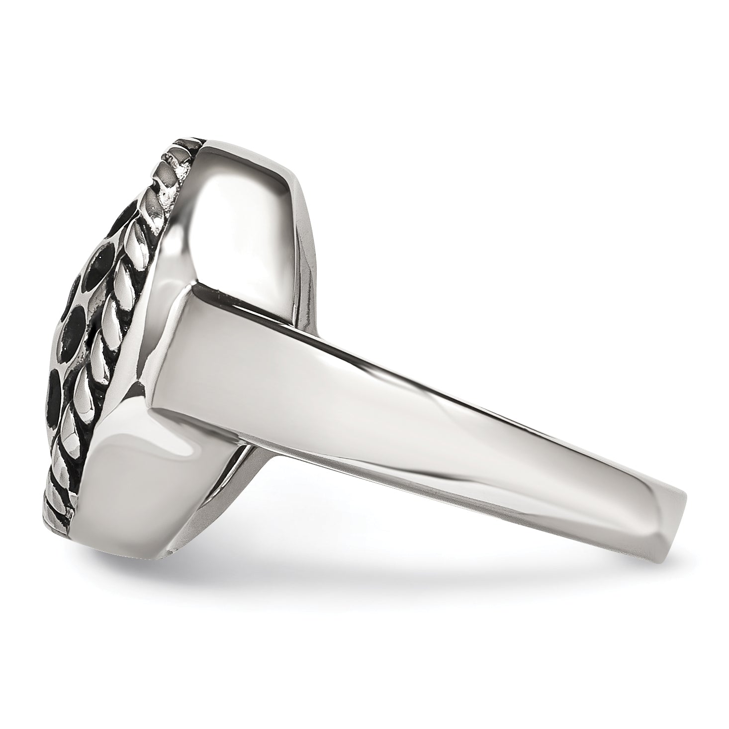 Stainless Steel Polished and Antiqued Ring
