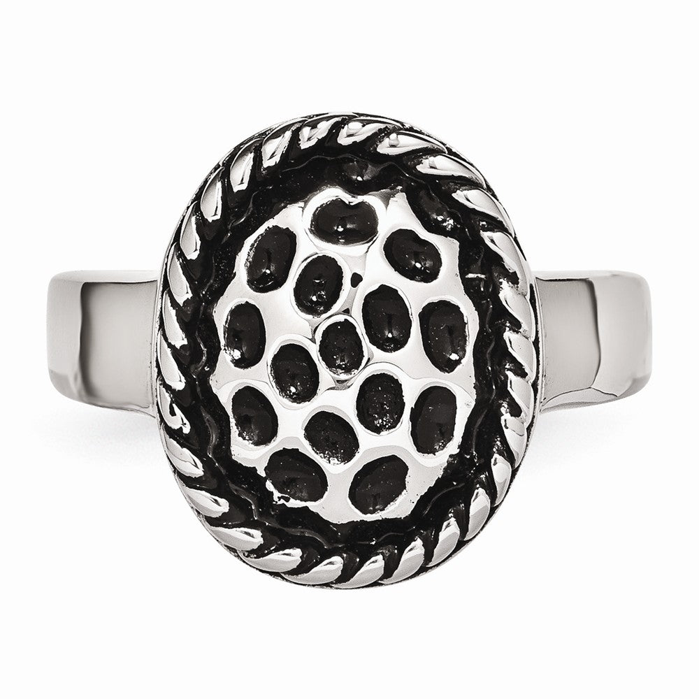 Stainless Steel Fashion Ring with Polished Antiqued Finish Elegant Design