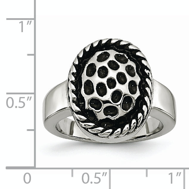 Stainless Steel Polished and Antiqued Ring