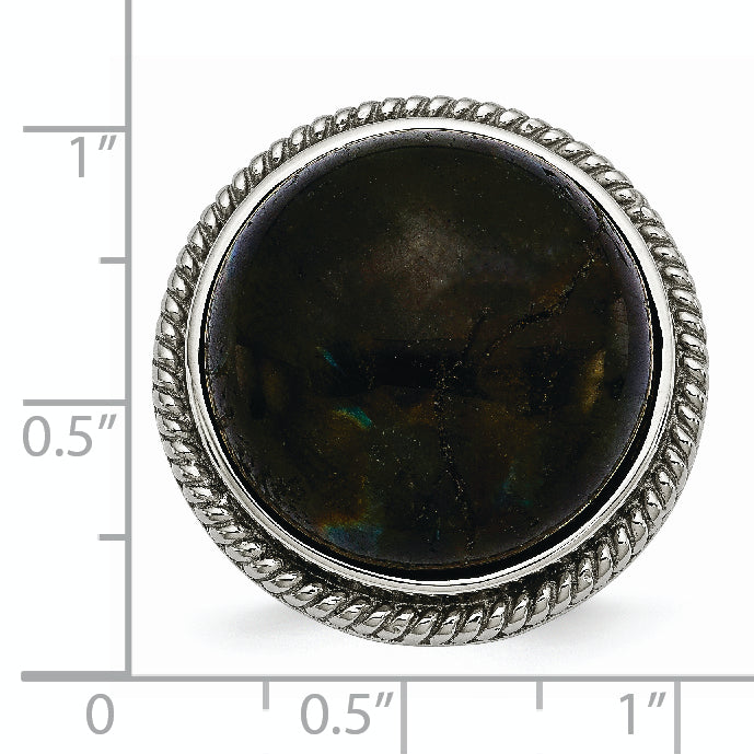 Stainless Steel Polished Labradorite Textured Ring