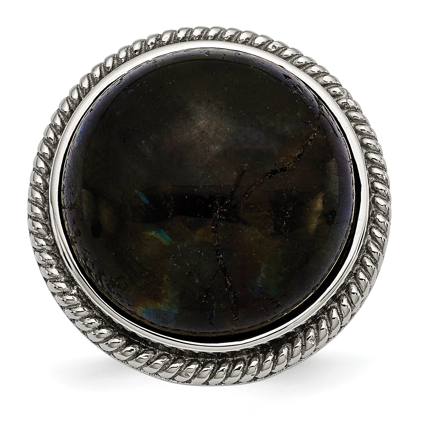 Stainless Steel Polished Labradorite Textured Ring