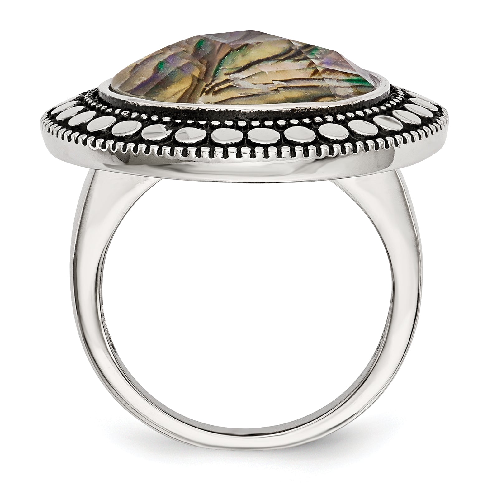 Stainless Steel Antiqued and Polished Imitation Abalone Ring Secondary image