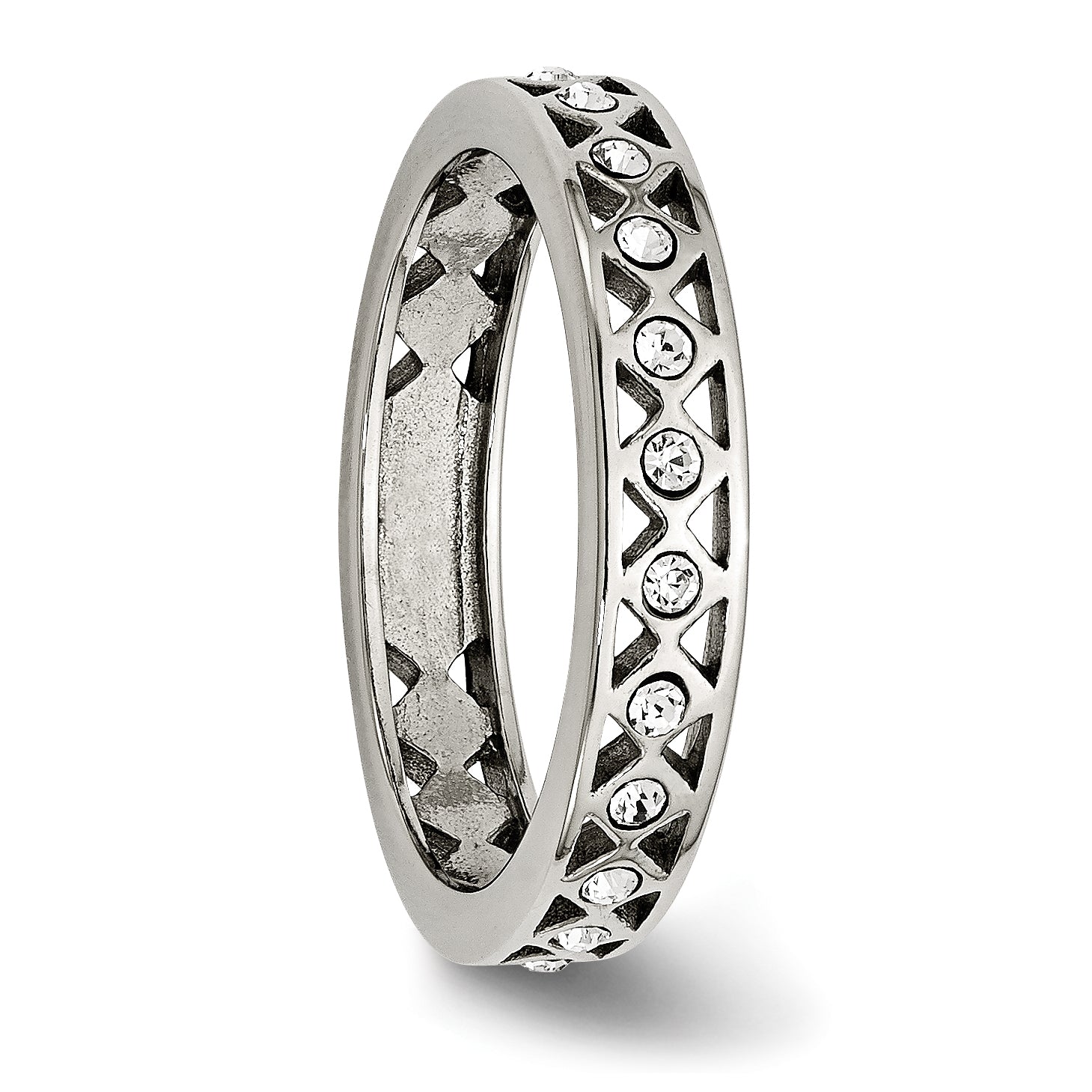 Crystal Wedding Band in Stainless Steel, 4.5mm