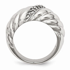 Stainless Steel Wedding Band with Polished Finish and CZ Elegance - 6