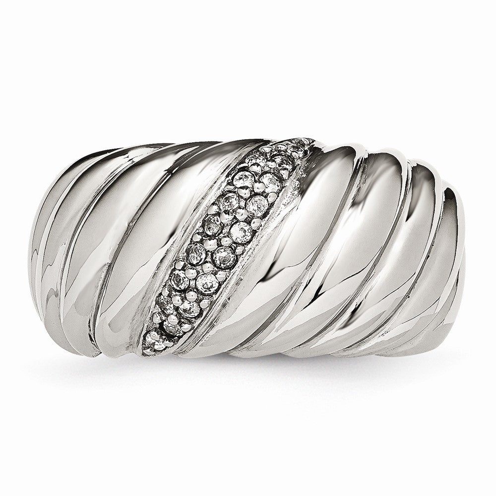 Stainless Steel Wedding Band with Polished Finish and CZ Elegance - 6