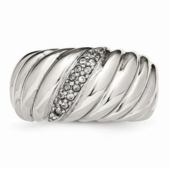 Stainless Steel Wedding Band with Polished Finish and CZ Elegance - 6