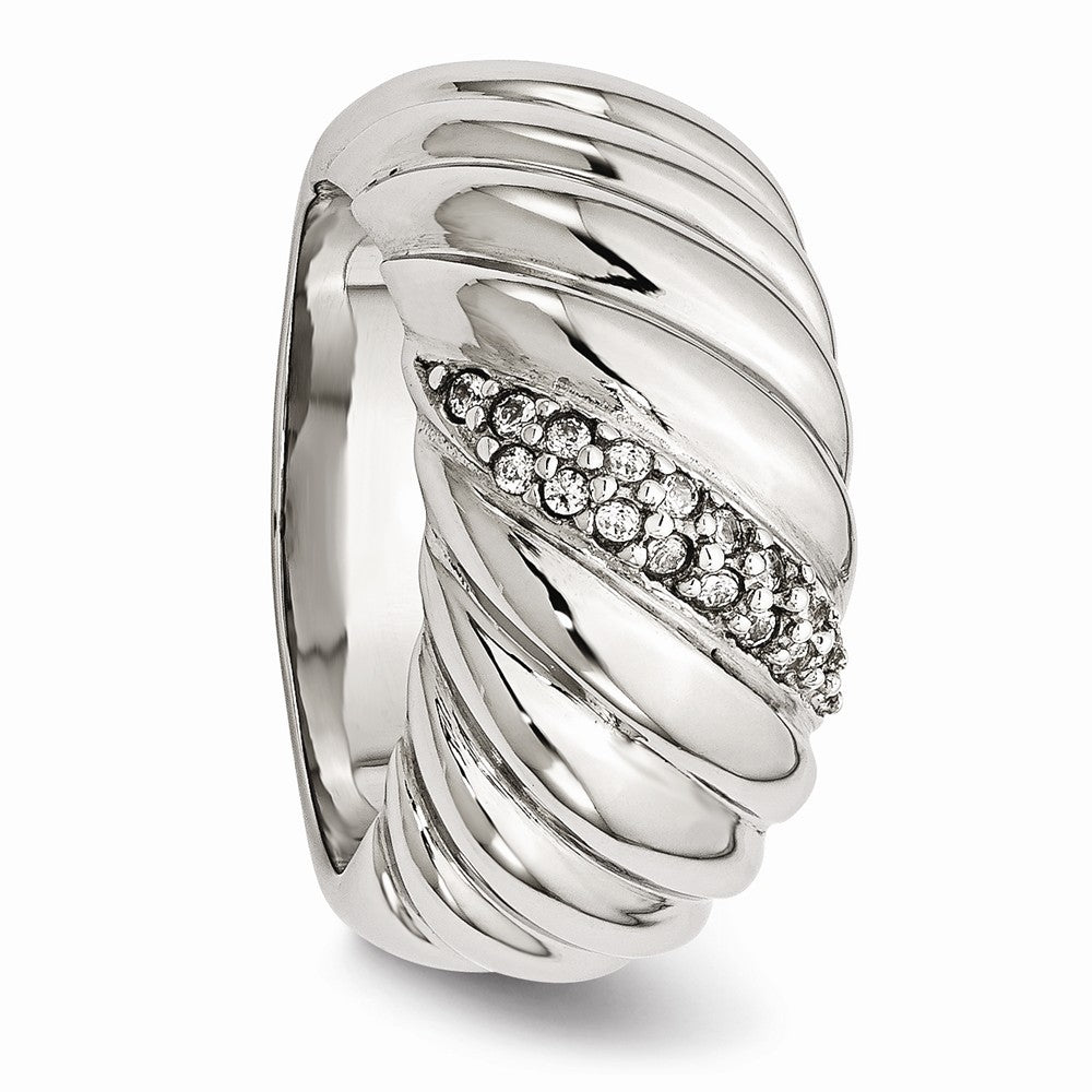 Stainless Steel Wedding Band with Polished Finish and CZ Elegance