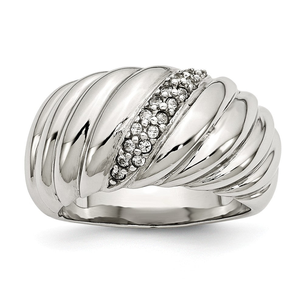 Stainless Steel Wedding Band with Polished Finish and CZ Elegance Main image