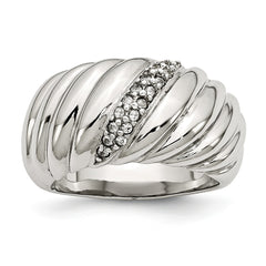 Stainless Steel Wedding Band with Polished Finish and CZ Elegance - 6