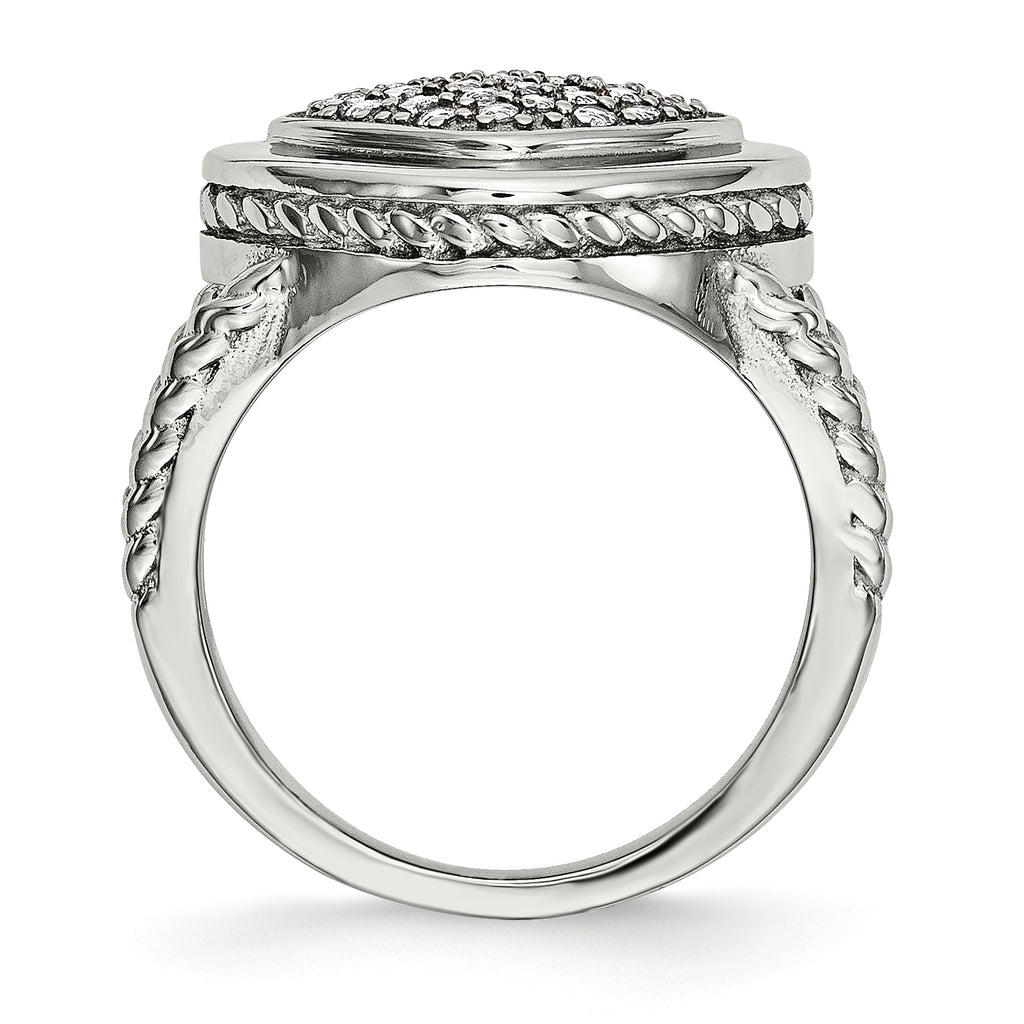 StainleSterling Silver Steel Polished CZ Square Ring