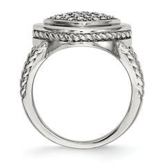 StainleSterling Silver Steel Polished CZ Square Ring
