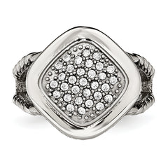 StainleSterling Silver Steel Polished CZ Square Ring