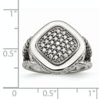 StainleSterling Silver Steel Polished CZ Square Ring