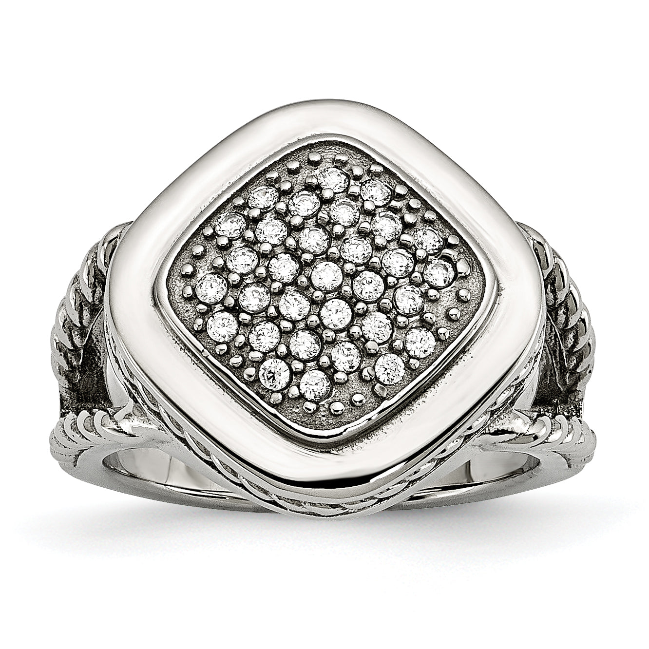 Stainless Steel Polished CZ Square Ring Main image