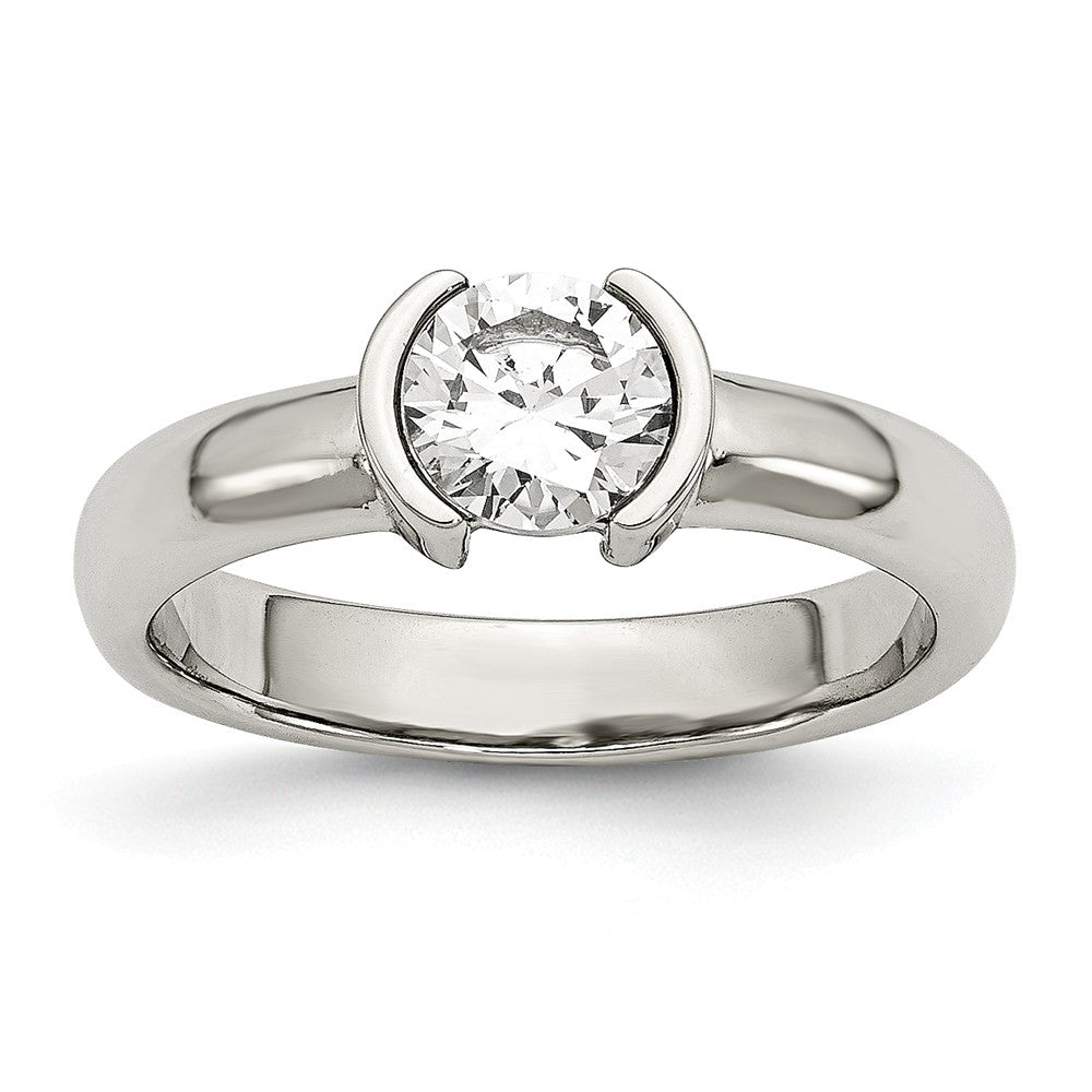 Sophia Jewelers Polished Stainless Steel CZ Ring Elegant Synthetic Stone