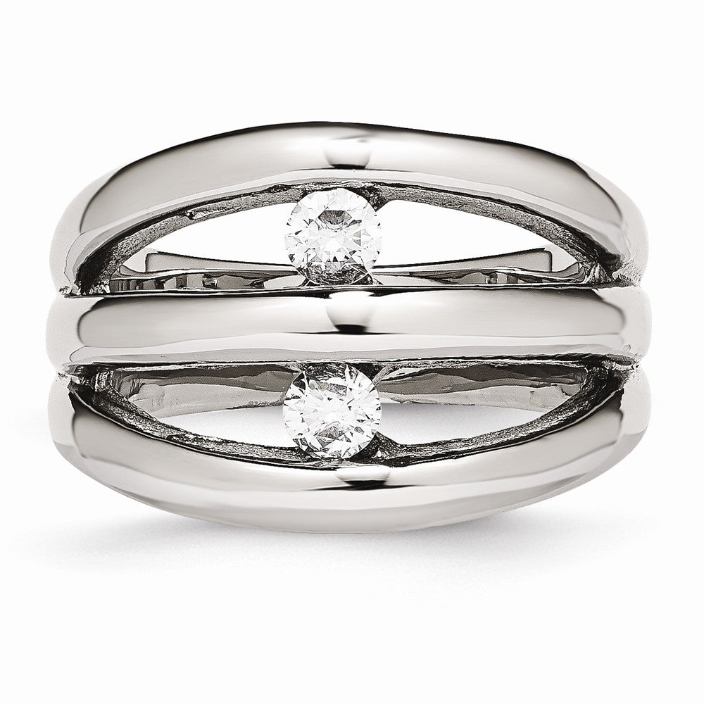 Sophia Jewelers Polished Stainless Steel CZ Ring Elegant Synthetic Stone - 6