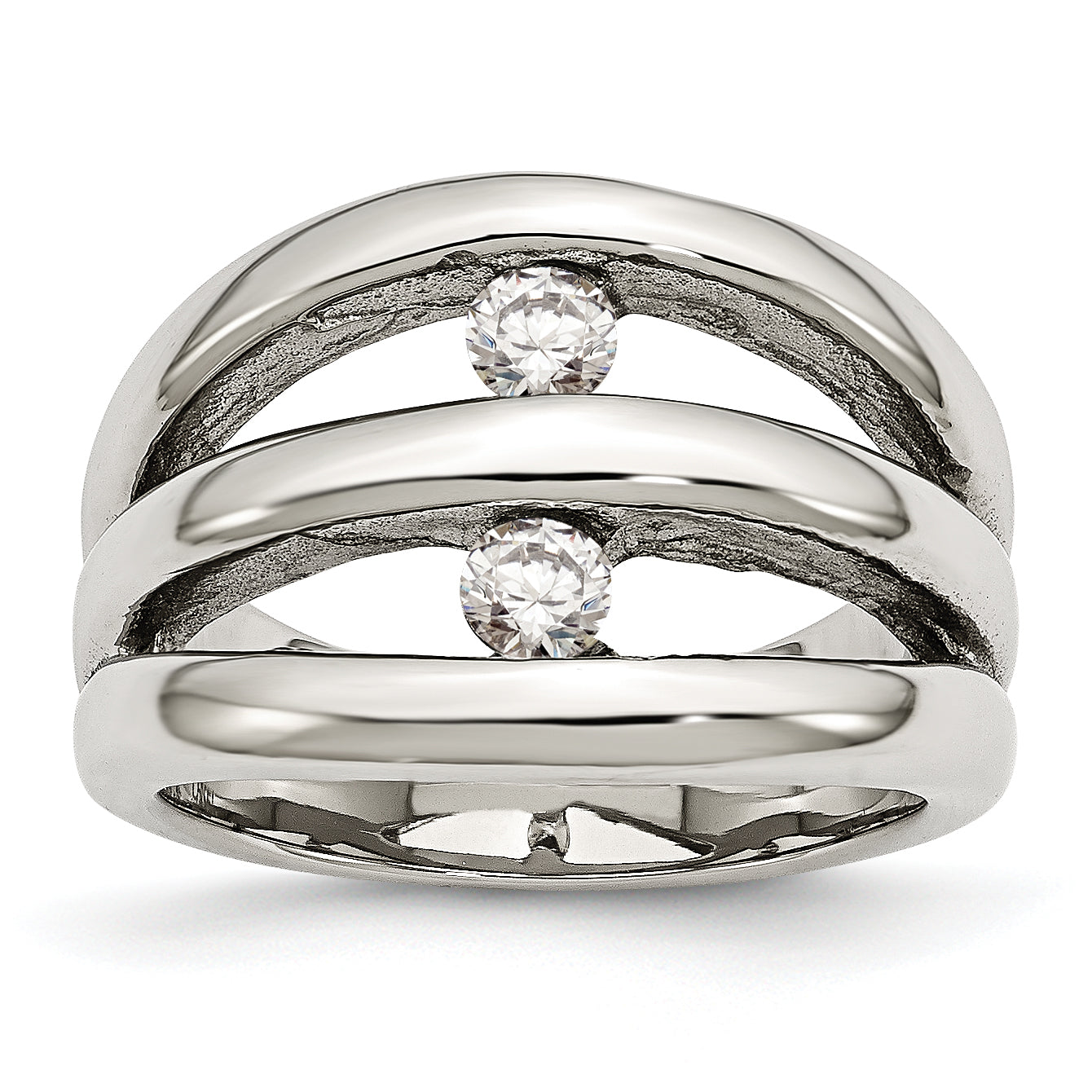 Stainless Steel Polished CZ Ring Main image