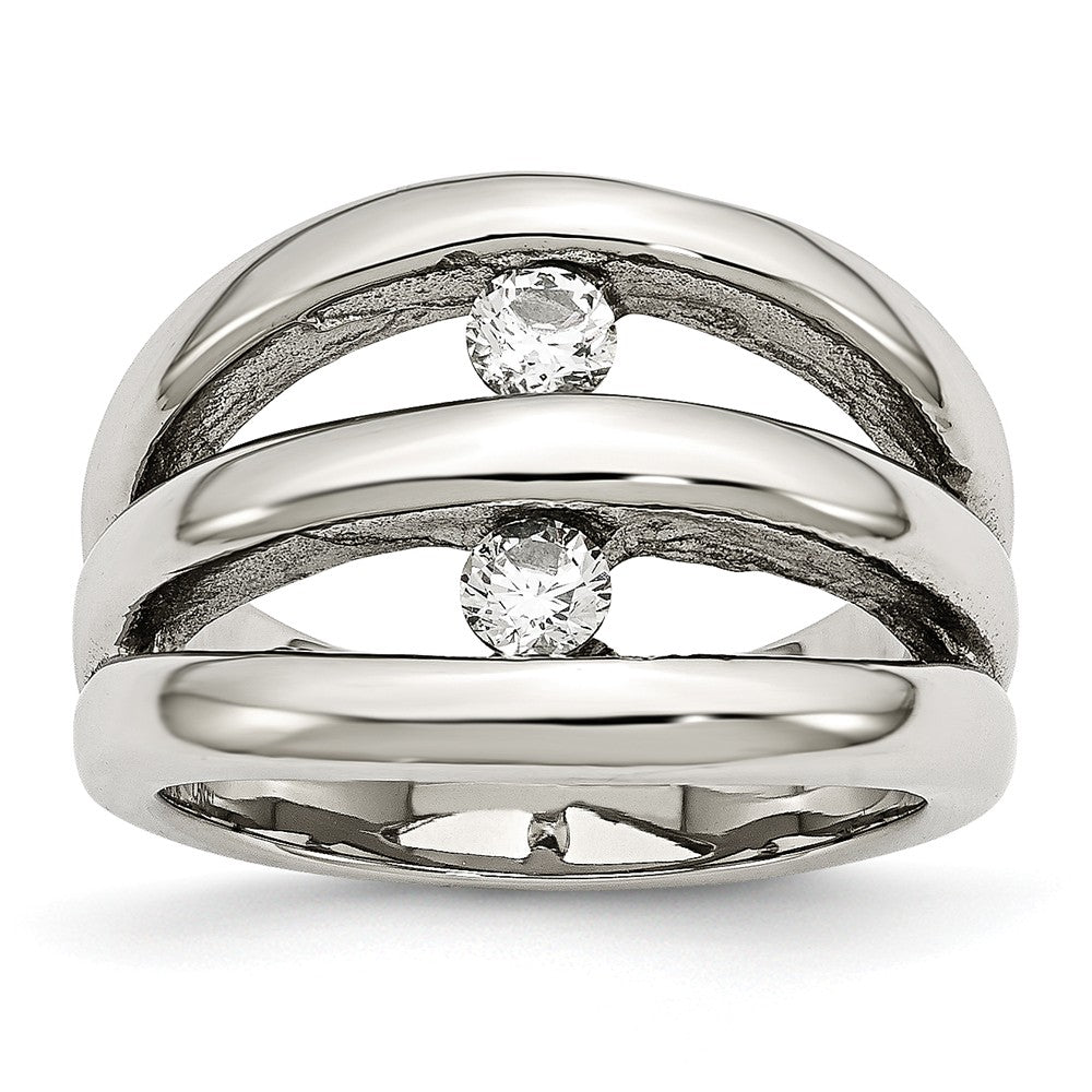 Sophia Jewelers Polished Stainless Steel CZ Ring Elegant Synthetic Stone - 6