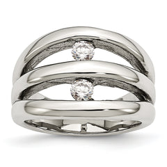 Stainless Steel Polished CZ Ring