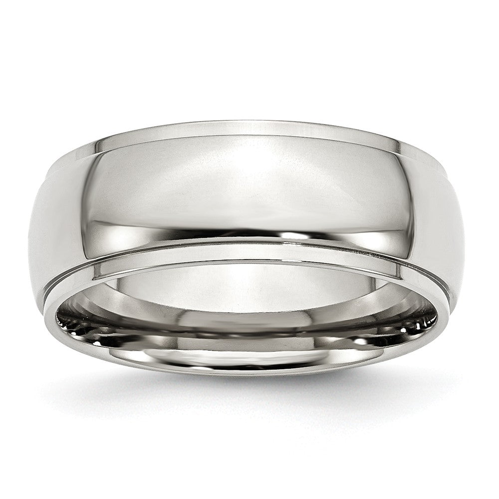 Ridged Edge Comfort-Fit Wedding Band in Stainless Steel, 8mm