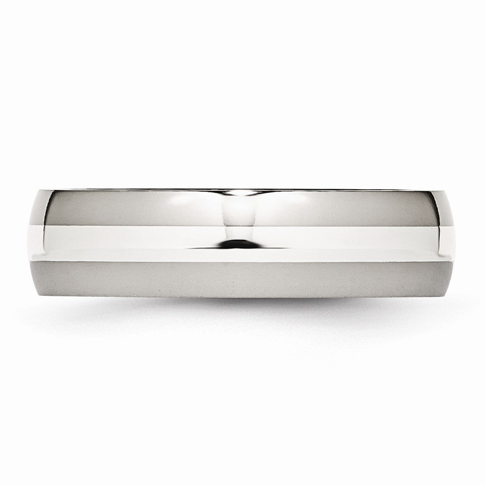 Stainless Steel Wedding Band with Sterling Silver Inlay Polished Finish - 6