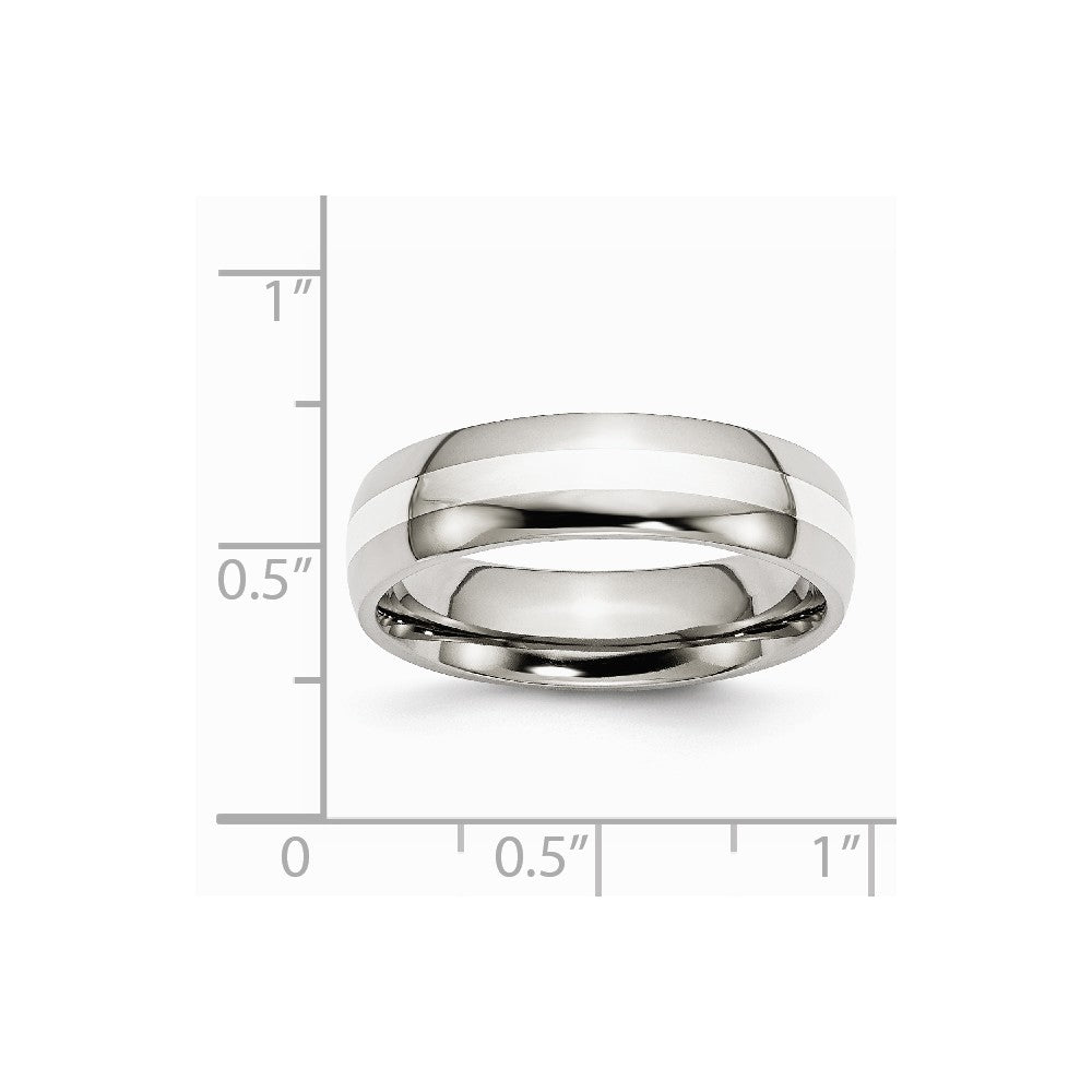 Stainless Steel Sterling Silver Inlay 6mm Polished Band