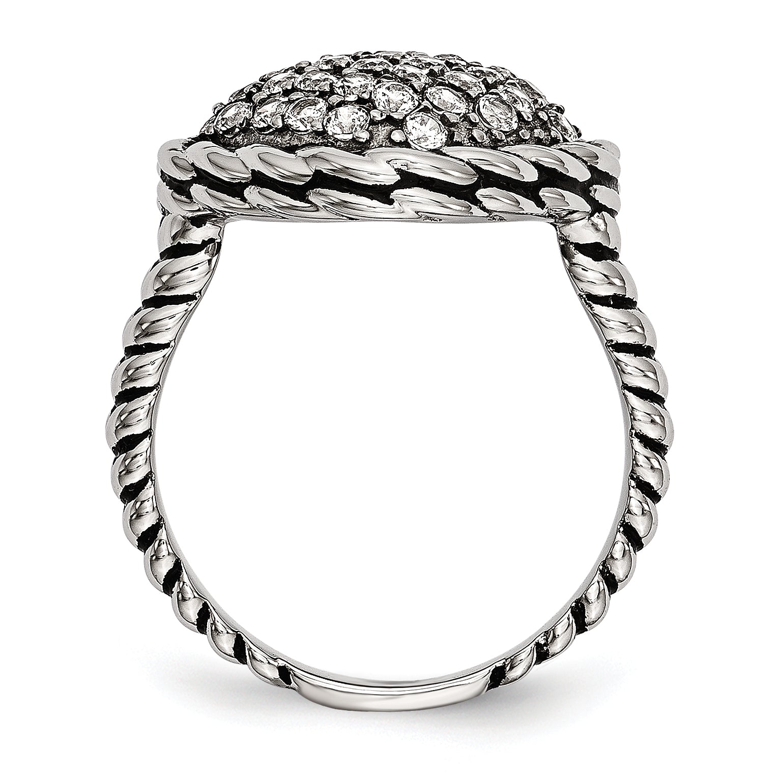 Stainless Steel Polished and Antiqued CZ Square Ring Secondary image