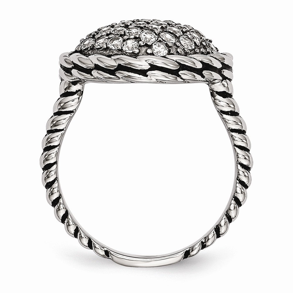 Sophia Jewelers Stainless Steel CZ Fashion Ring with Polished Antiqued Finish Secondary image